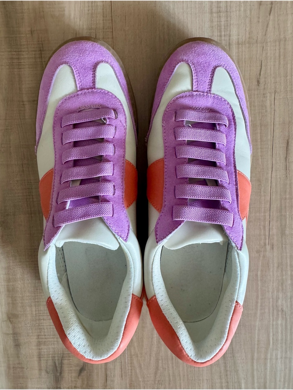 Franco Sarto White Sneakers with Lavender and Coral Accents